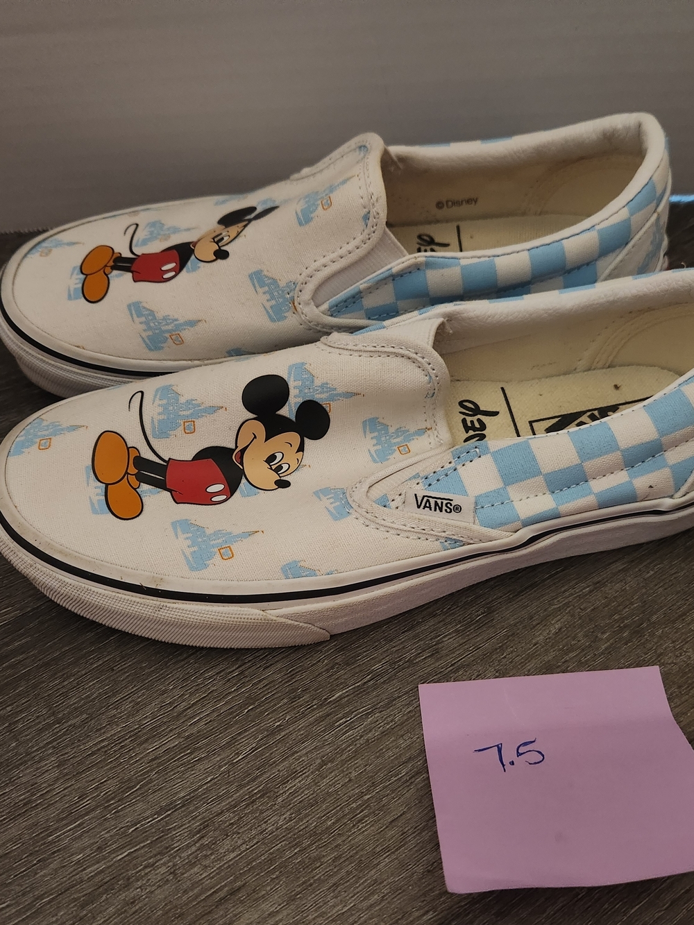 Vans White & Light Blue Mickey Mouse Classic Slip-On Flats